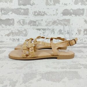NEW Abound Maryam Buckle Studded Slip On Flat Sandals In Tan H125